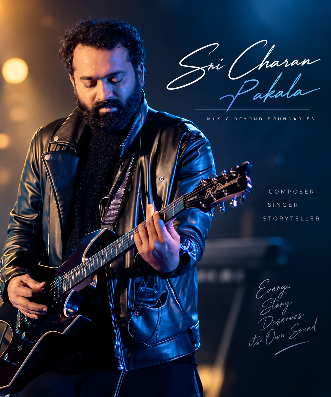 Sri Charan Pakala playing guitar — composer, singer and storyteller